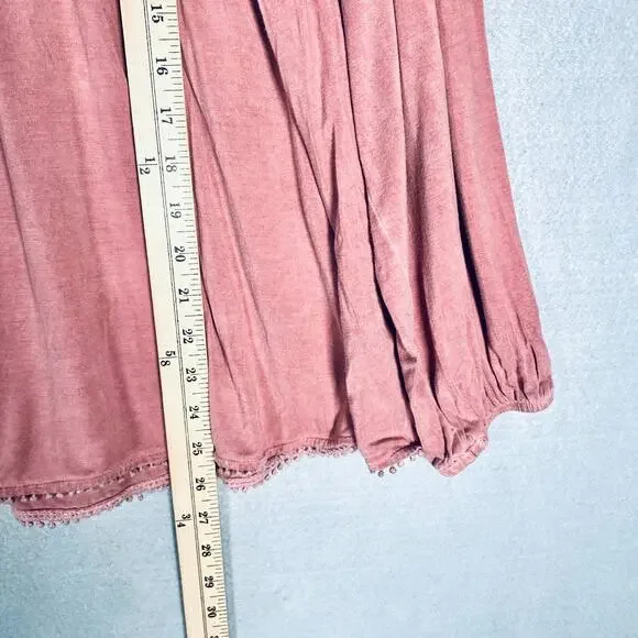 Pol Top Womens S Peach Cotton Blouse Costal Cowgirl Boho Fringe - Picture 11 of 13